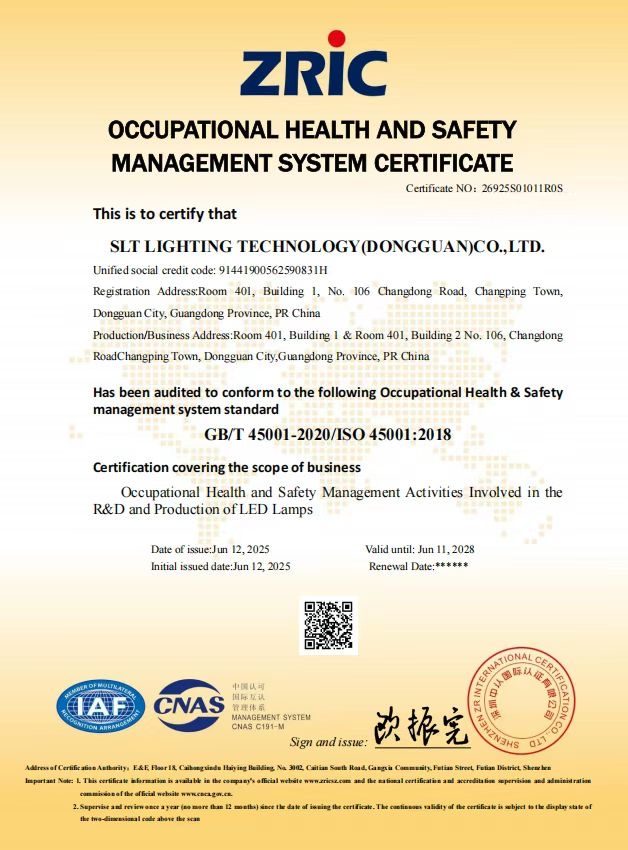 ISO 45001:2018 occupational health and safety management certificate 26925S01011R0S, valid until June 11, 2028